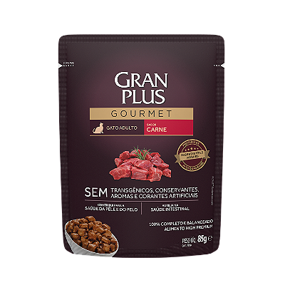 Alimento Úmido Sachê Gran Plus Gourmet para Gato Adulto Sabor Carne