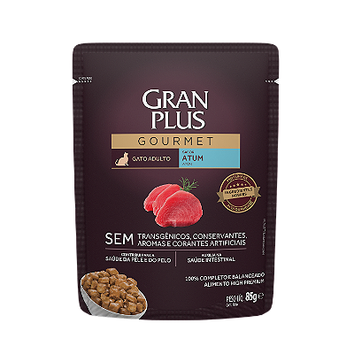 Alimento Úmido Sachê Gran Plus Gourmet para Gato Adulto Sabor Atum