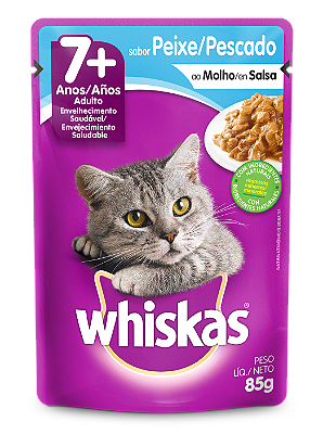 Alimento Úmido Sachê Whiskas Gatos Sênior 7+ sabor Peixe ao Molho