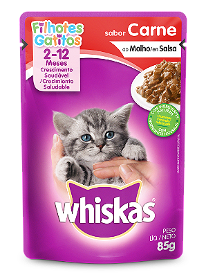 Alimento Úmido Sachê Whiskas Gatos Filhotes sabor Carne ao Molho