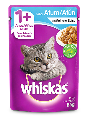 Alimento Úmido Sachê Whiskas Gatos Adultos 1+ sabor Atum ao Molho