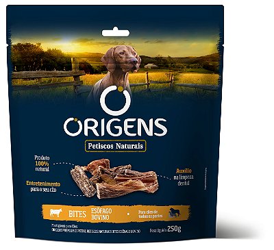 Petiscos Naturais Origens Bites Cães Esôfago Bovino 250g