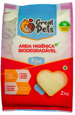 Areia Higiênica Biodegradável Great Pets Fina 2kg