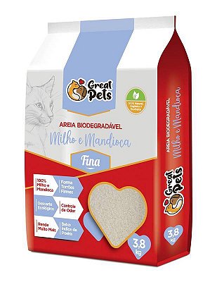 Areia Higiênica Biodegradável Great Pets Fina 3,8kg