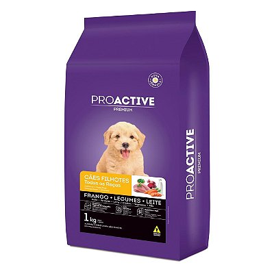 Ração Seca Pro Active Cães Filhotes Todas as Raças sabor Frango, Legumes e Leite