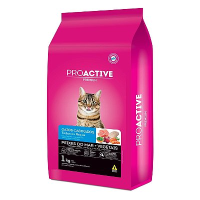 Ração Seca Pro Active Gato Castrado Todas as Raças sabor Peixe do Mar e Vegetais