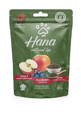 Snack Hana Natural Life Nuggets Cães sabor Maçã, Blueberry e Chia