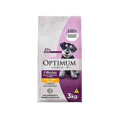 Ração Seca Optimum Cães Filhotes Raças Pequenas e Minis Sabor Frango e Arroz