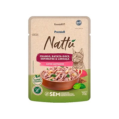 Sachê Premier Nattu Gatos Adultos Castrados Frango e Batata Doce
