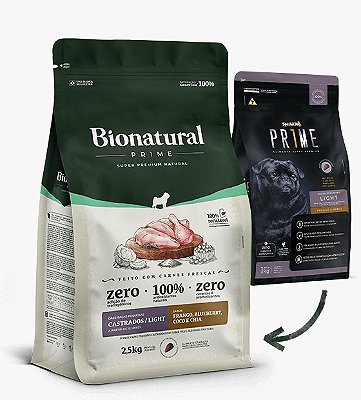 Ração Bionatural Prime Cães Raças Pequenas Castrado/Light Frango