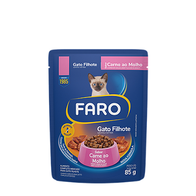 Alimento Úmido Faro Sachê Gato Filhote Sabor Carne 85g