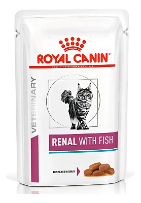 Ração Úmida Royal Canin Sachê Veterinary Diet Renal com Peixe para Gatos Pedaços ao Molho