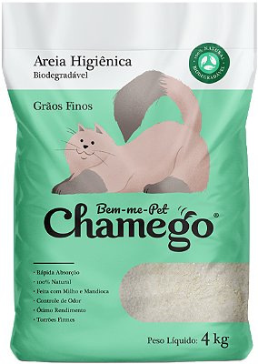 Areia Higiênica Biodegradável Bem-me-Pet Chamego Grãos Finos 4kg para Gatos