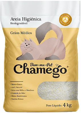 Areia Higiênica Biodegradável Bem-me-Pet Chamego Grãos Médios 4kg para Gatos