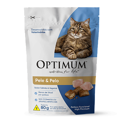 Petisco Optimum Pele e Pelo Sabor Salmão e Vegetais para Gatos Adultos 80g