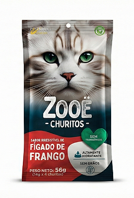 Petisco Cremoso Zooe Churitos Fígado de Frango 56g (4x14g) para Gatos
