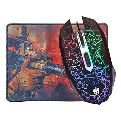 Mouse Gamer Evolut 2400dpi RGB + Mouse Pad Borda Costurada