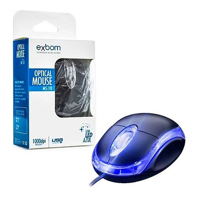 Mouse Optico USB 1000DPI LED Azul Exbom - MS-10