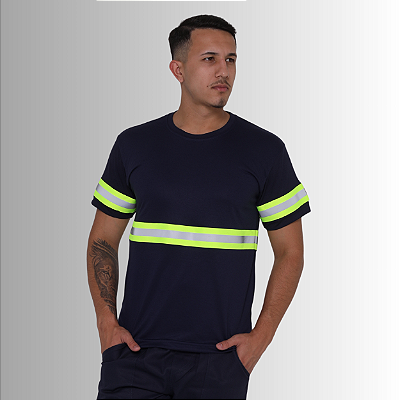 Camiseta Masculina Básica Malha Fria PV Com Faixa Refletiva Verde