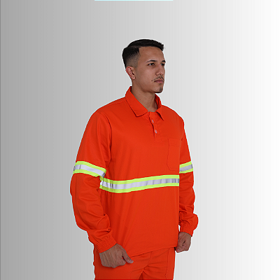 Camisa Brim - Gola Polo - Manga Longa - Com Faixa Refletiva Verde