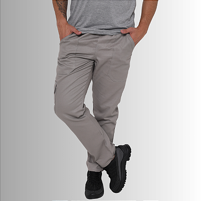 Calça Brim Pesado Profissional - Cargo - Branco e Cinza