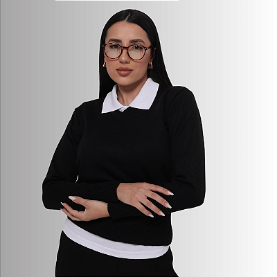 Suéter Feminino Gola V - 2 Cabos - 100% Acrílico