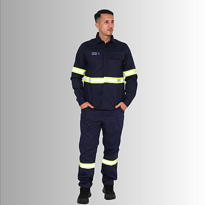 Conjunto NR10 - 100% algodão - Com Faixa Refletiva Verde - Azul Marinho