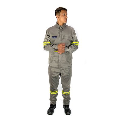 Conjunto NR10 - 100% algodão - Com Faixa Refletiva Verde - Cinza