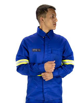 Camisa NR10 - 100% Algodão com Faixa Refletiva Verde - Azul Royal