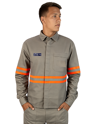 Camisa NR10 Eletricista Faixa Laranja - Risco 2 - AntiChamas - Cinza