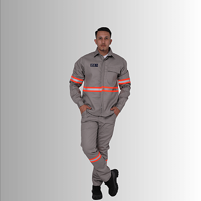 Conjunto NR10 Eletricista Faixa Laranja Risco 2 - AntiChamas - Cinza