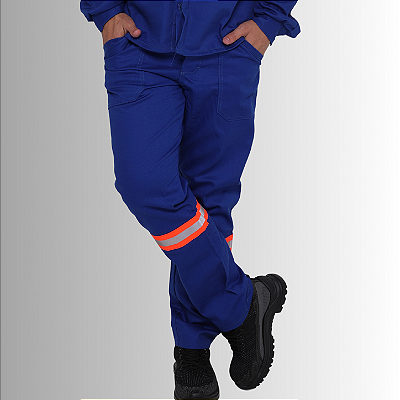 Calça NR10 - 100% Algodão com Faixa Refletiva Laranja - Azul Royal