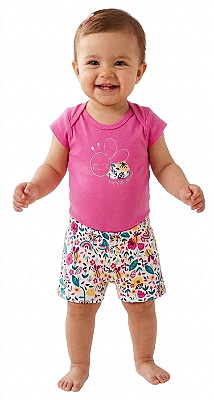 CONJUNTO BEBE MENINA BODY COTTON ESTAMPA DE ABELHINHA BRANDILI
