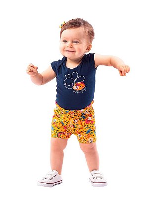 CONJUNTO BEBE MENINA BODY COTTON ESTAMPA DE ABELHINHA BRANDILI
