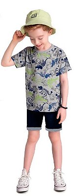 CAMISETA INFANTIL MENINO MALHA ESTAMPA DE DINOSSAURO BRANDILI