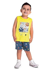 CONJUNTO BEBE MENINO MACHÃO BERMUDA MICROFIBRA SUBLIMADA BRANDILI