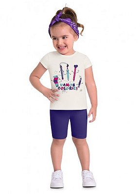 CONJUNTO INFANTIL MENINA MANGA CURTA ESTAMPADO VAMOS COLORIR BRANDILI