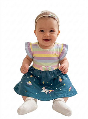 VESTIDO BEBE REGATA ESTAMPA UNICORNIO LISTRADO FAKINI KIDS