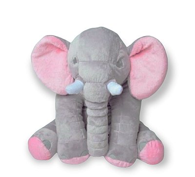 Elefante de Pelúcia 55cm Cinza Com Rosa