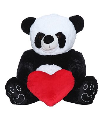 Panda Fofo de Pelúcia Preto e Branco com Coração M