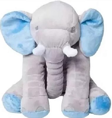 Elefante Velboa 60 cm - Cinza Com Azul