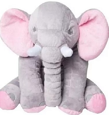 Elefante Velboa 60 cm - Cinza Com Rosa