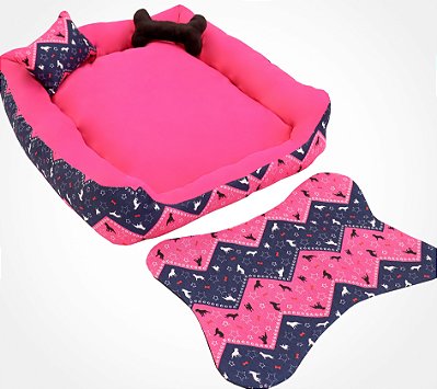 Caminha Pet Luxo Quadrada 4 Peças (G) (65x55x13cm) - Pink