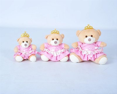 Trio de Ursinhos 15cm x 20cm x 25cm - Princesa Coroa Rosa