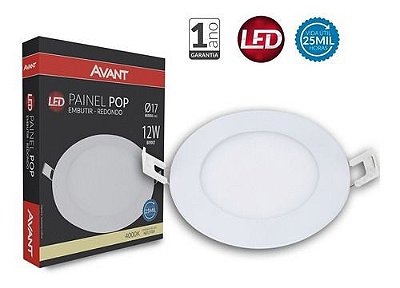 Luminária Painel Plafon LED redondo embutir 12w 4000k Luz Branca Neutra bivolt - Avant