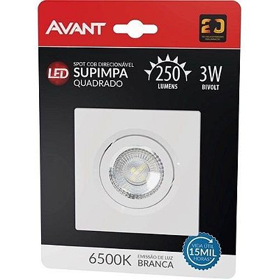 Spot led quadrado 3w 6500k