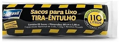 Saço para lixo tira entulho reforçado preto 110 litros - 5 unidades