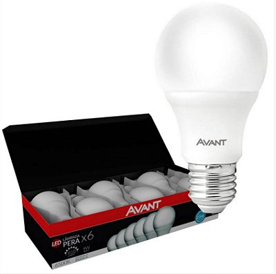 Kit 6 Lâmpadas Led Bulbo 9W 6500K Luz Branca  Bivolt - Avant