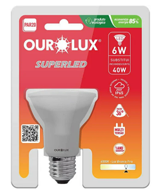 Lâmpada LED PAR20 6w E27 bivolt 6500k Luz Branca - Ourolux