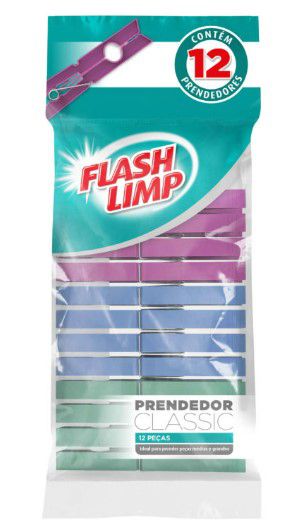 Prendedor de roupas  pregador Classic 12 Peças - Flashlimp